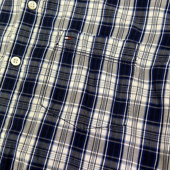 GORGEOUS Tommy Hilfiger Boys Large 14/16 Blue Grey White Plaid Button Down Shirt - Picture 6 of 12